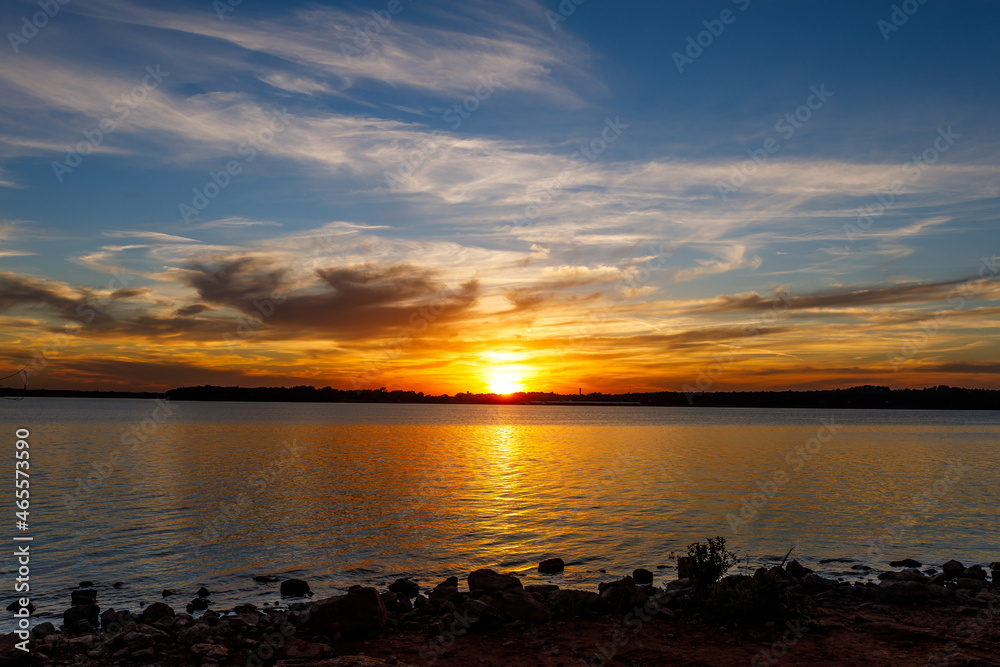 Beautiful cloudy sunset at Thunderbird lake.