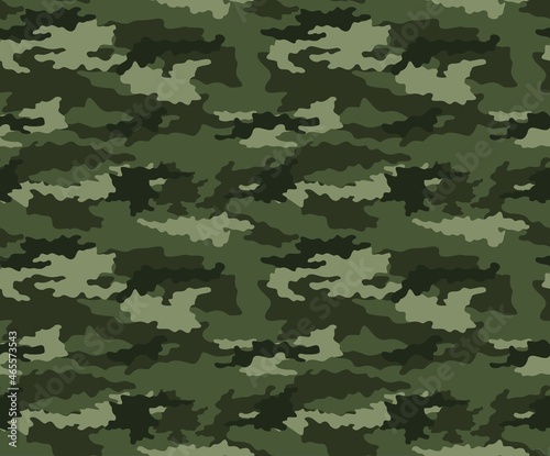 Forest camouflage texture, modern khaki background, military uniform, hunting pattern. Ornament