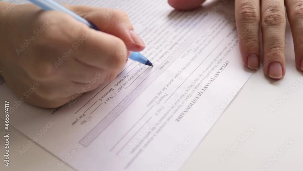 A girl goes through an interview for a job, fills out a questionnaire A girl goes through an interview for a job, fills out a questionnaire