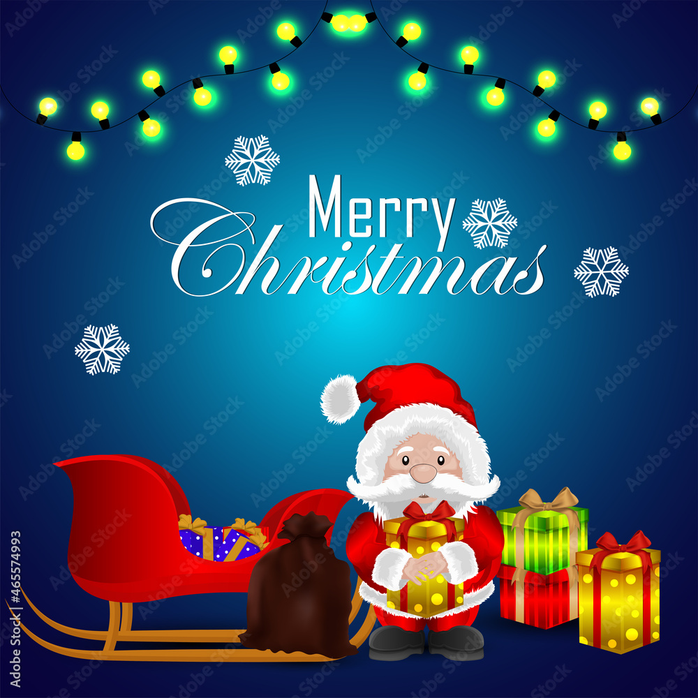 Merry christmas invitation greeting card with vector illustration of gifts on creative background