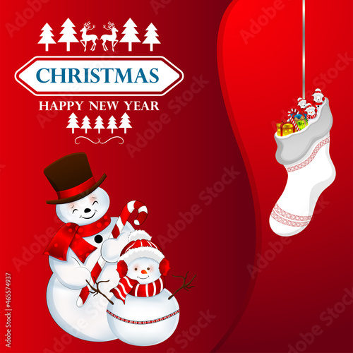 Cristmas celebration greeting card with creative snowballs on red background