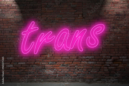 Neon TTrans (in german Transe also Transgender) lettering on Brick Wall at night photo
