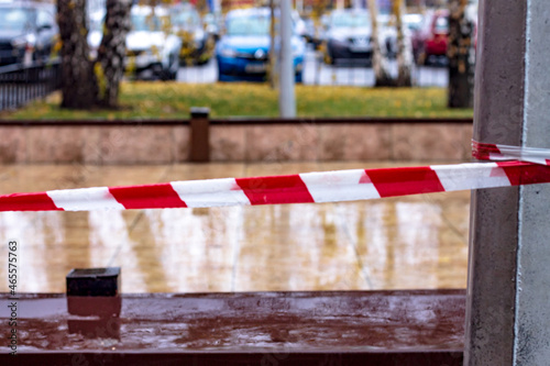 red and white signal tape for fencing particularly dangerous areas or sections of road, and places that pose a danger to human health