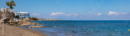 beautiful panoramic view of the beach near Hersonisos on a sunny day in Crete, horizontal