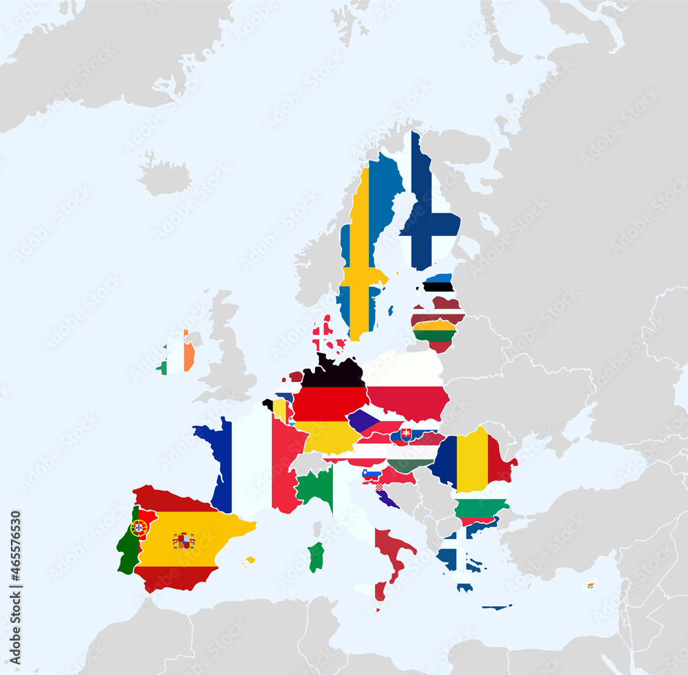 Obraz premium Map of European Union member states flags. Vector illustration.