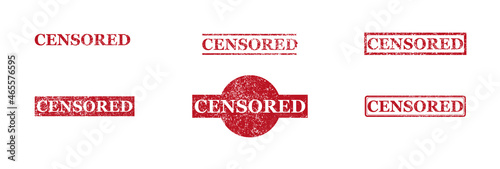 Grunge red censored stamp set on white background.
