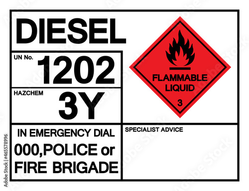 Diesel UN1202 Symbol Sign, Vector Illustration, Isolate On White Background, Label .EPS10