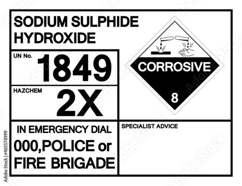 Sodium Sulphide Hydroxide UN1849 Symbol Sign, Vector Illustration, Isolate On White Background, Label .EPS10