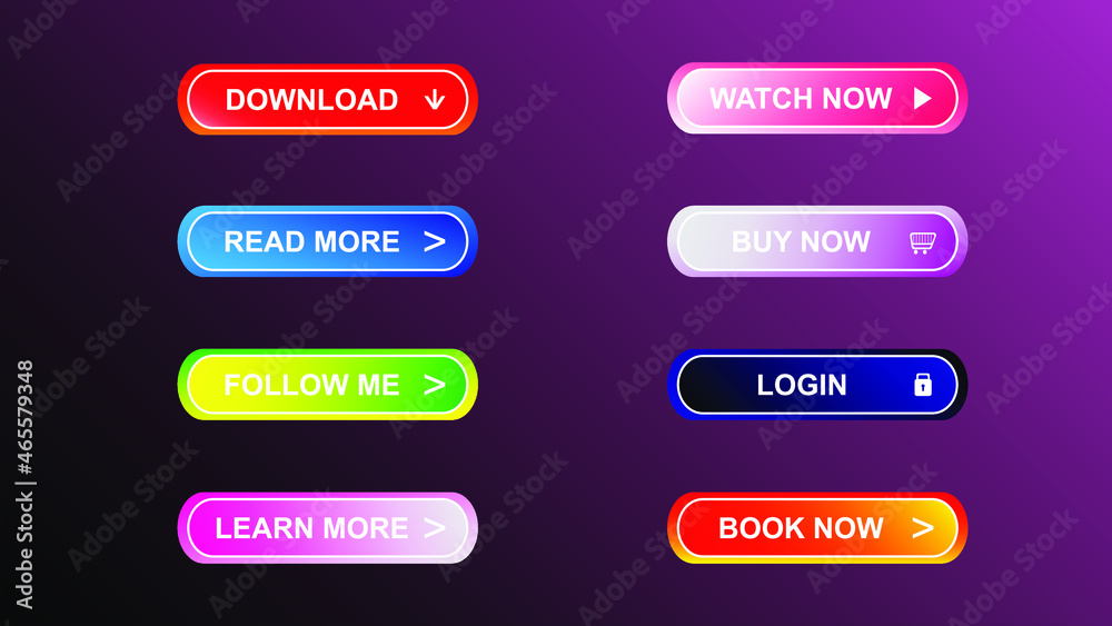Set of modern material style buttons for website, mobile app and infographic . Set of modern material style buttons for website, mobile app and infographic .