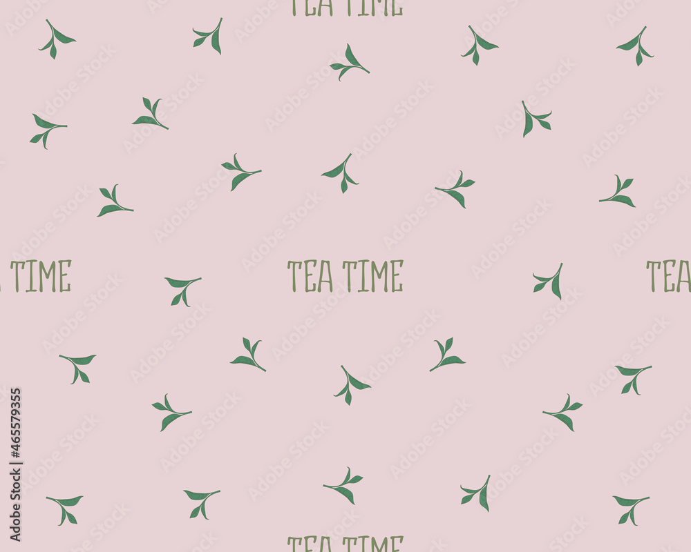 Seamless pattern with cute tea attributes in pastel colors - vector illustration, eps stock illustration