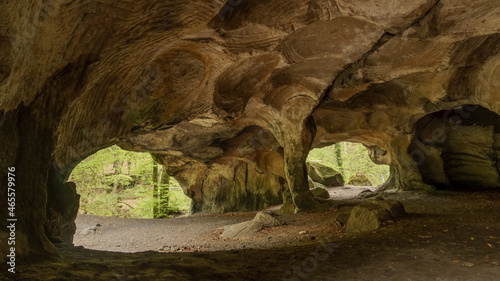 inside millstone cave Hohllay in the forest Mullerthal, Berdorf, Luxembourg photo