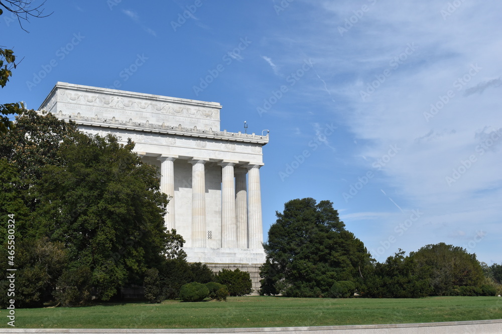 Washington, DC, USA - October 25, 2021: Lincoln Memorial Viewed from Ground Level on the South, on a Bright, Clear Fall Day