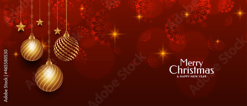 Merry Christmas festival Christmas balls red color banner