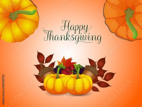 Happy thanksgiving day invitation greeting card with vector autumn leaf and pumpkin