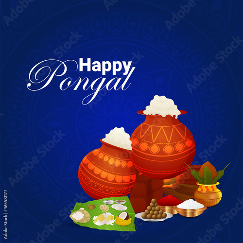 Happy pongal greeting card celebration indian festival background