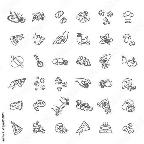 Italian traditional pizza vector outline icons set. Ingredients