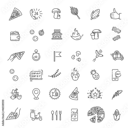 Italian traditional pizza vector outline icons set. Ingredients