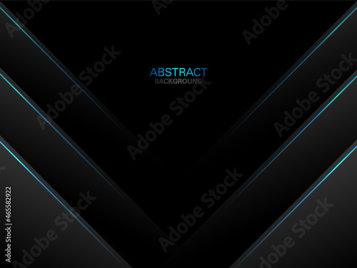 dark abstract background with gray paper cut and elegant blue neon lines