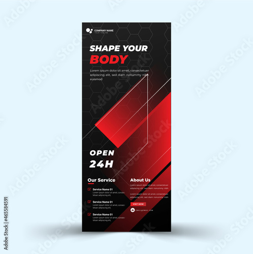 Fitness gym roll up banner vector template