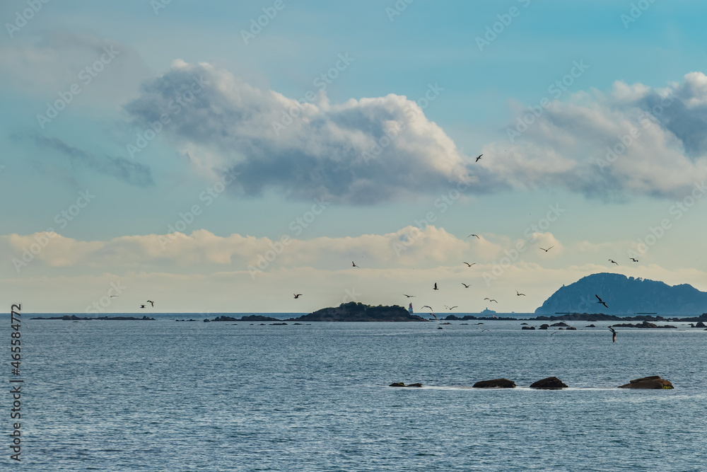 seascape in galicia with the cies islands in the background
