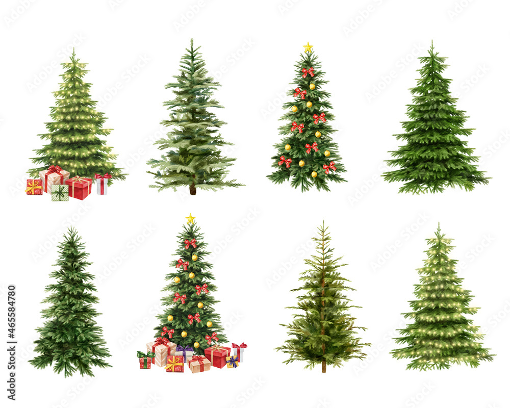 Watercolor christmas tree, Decorative Christmas ornament, art illustration painted with watercolors isolated on white background