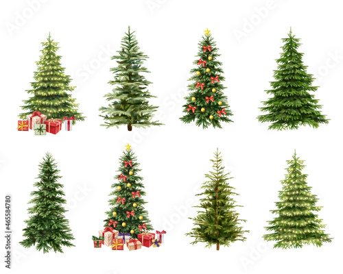 Watercolor christmas tree, Decorative Christmas ornament, art illustration painted with watercolors isolated on white background photo