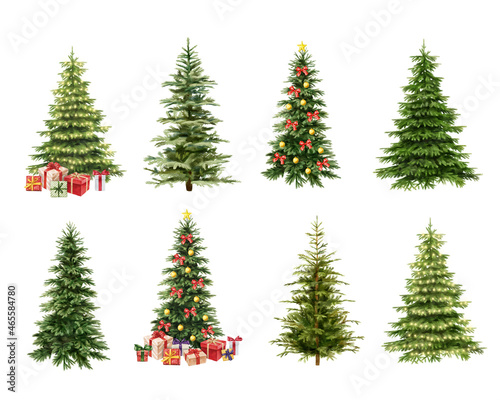 Watercolor christmas tree, Decorative Christmas ornament, art illustration painted with watercolors isolated on white background