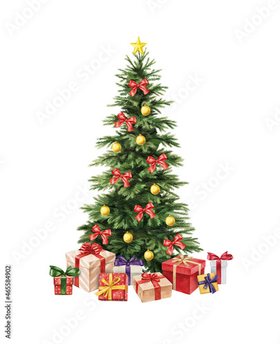 Watercolor christmas tree, Decorative Christmas ornament, art illustration painted with watercolors isolated on white background