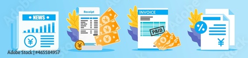 Japanese Yen Receipt and Documents Illustration