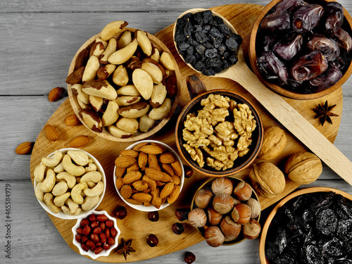 dates, raisins and nuts - brazil nuts, almonds, walnuts, cashews.