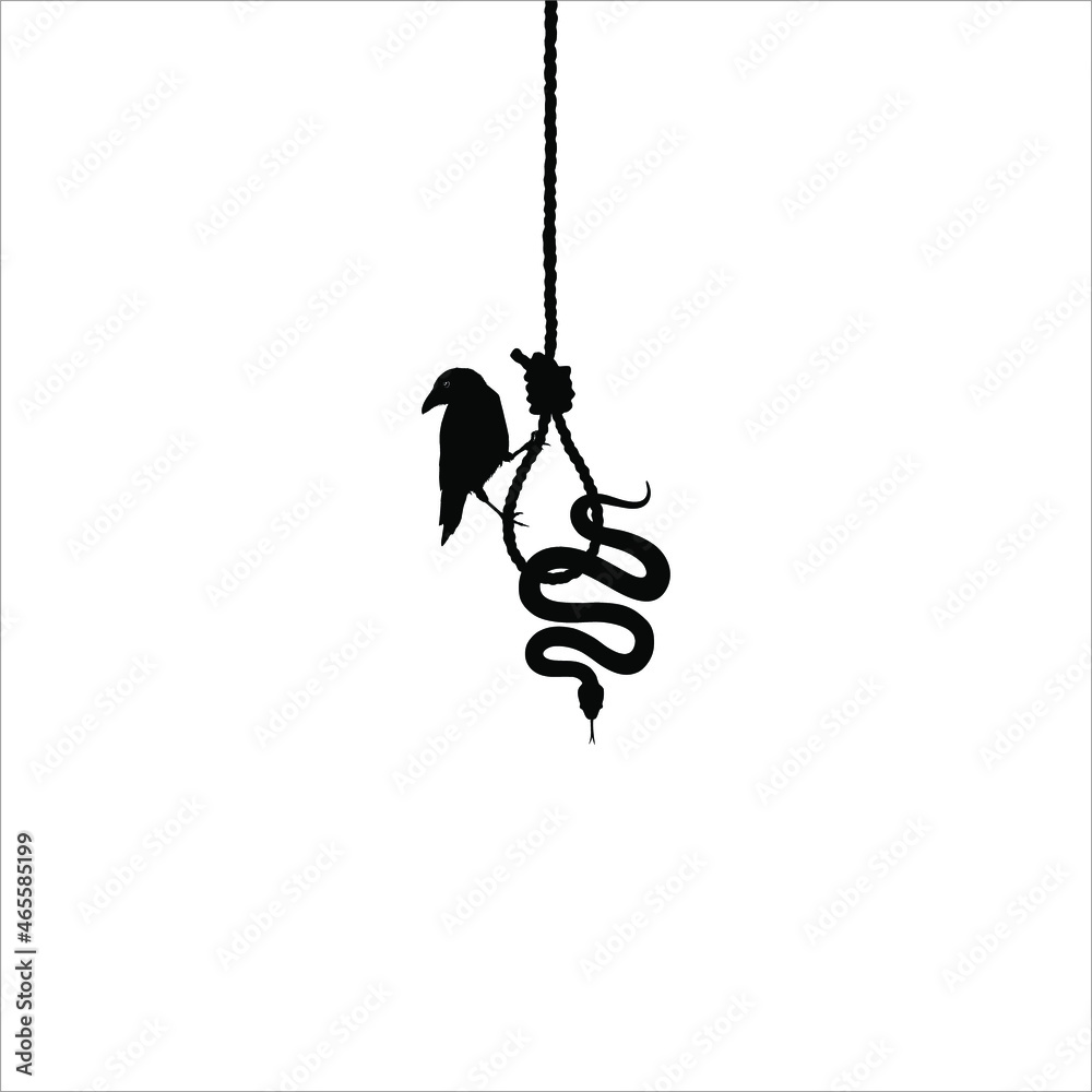 Hanging Rope Creepy Gallows (Hanging Rope) Crow and Snake Silhouette. Dramatic, Creepy ...