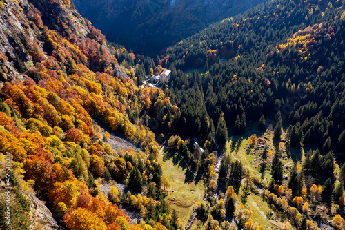 Bagni di Masino in Val Masino, Italy, autumn aerial view