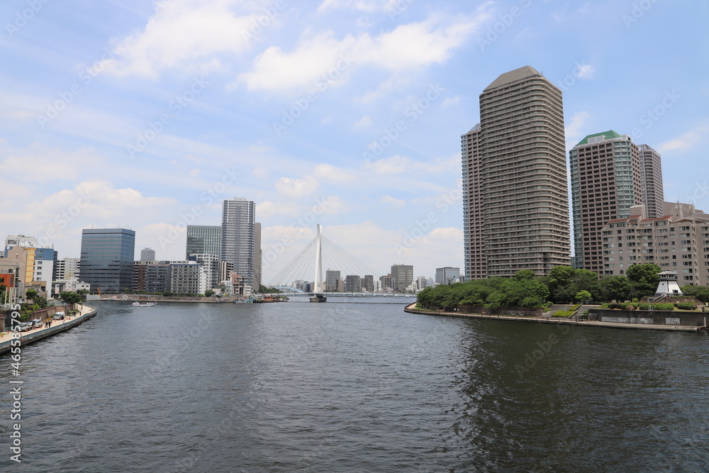 Naklejka premium 佃大橋から見る中央大橋と隅田川（東京都中央区）