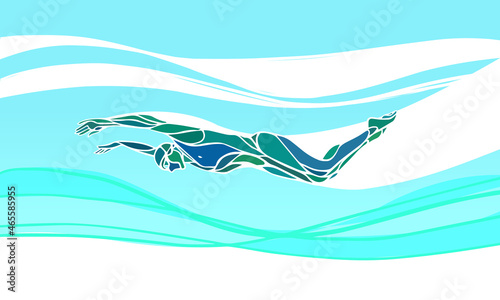 Butterfly Swimmer Color Silhouette. Sport swimming athlete
