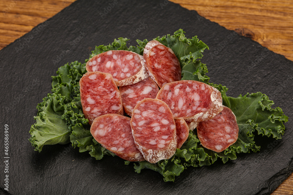 Iberian pork Fuet sausage slices Iberian pork Fuet sausage slices
