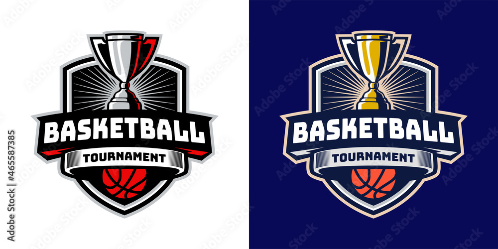 Basketball tournament with trophy badge logo