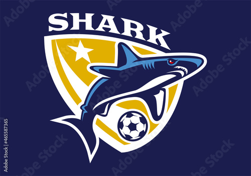 Soccer with shark mascot badge logo design