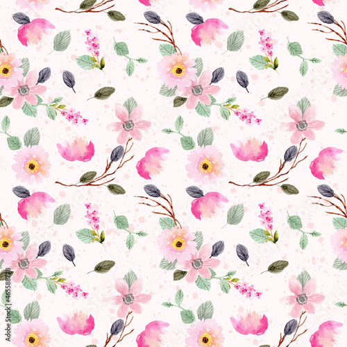 soft pink floral watercolor seamless pattern