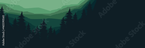 forest at mountain cliff flat design vector illustration good for web banner, ads banner, tourism banner, wallpaper, background template, and adventure design backdrop