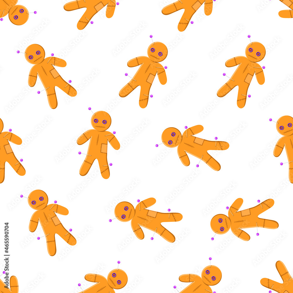 A voodoo doll seamless pattern. Scary mystical doll for human control. Voodoo magic with needles. Vector illustration isolate in cartoon style. A toy pierced with needles, the curse of a man. A voodoo doll seamless pattern. Scary mystical doll for human control. Voodoo magic with needles. Vector illustration isolate in cartoon style. A toy pierced with needles, the curse of a man.