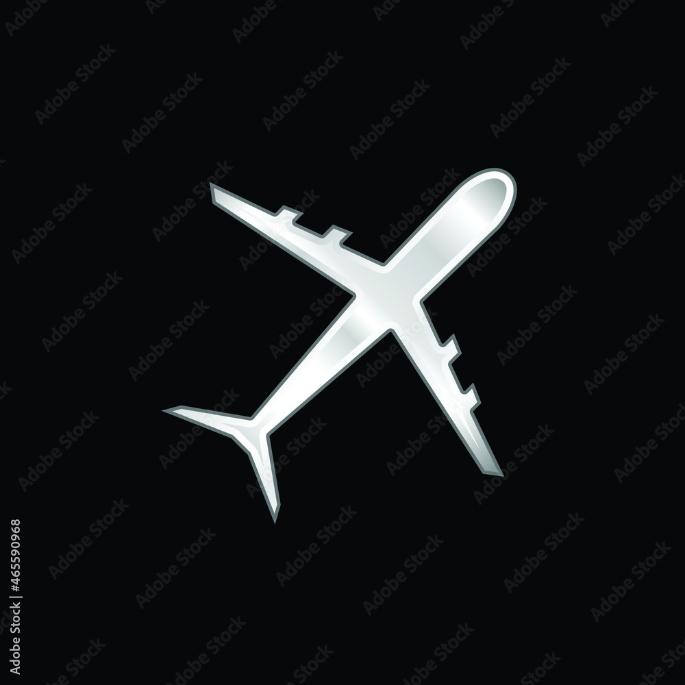 Airplane silver plated metallic icon Airplane silver plated metallic icon