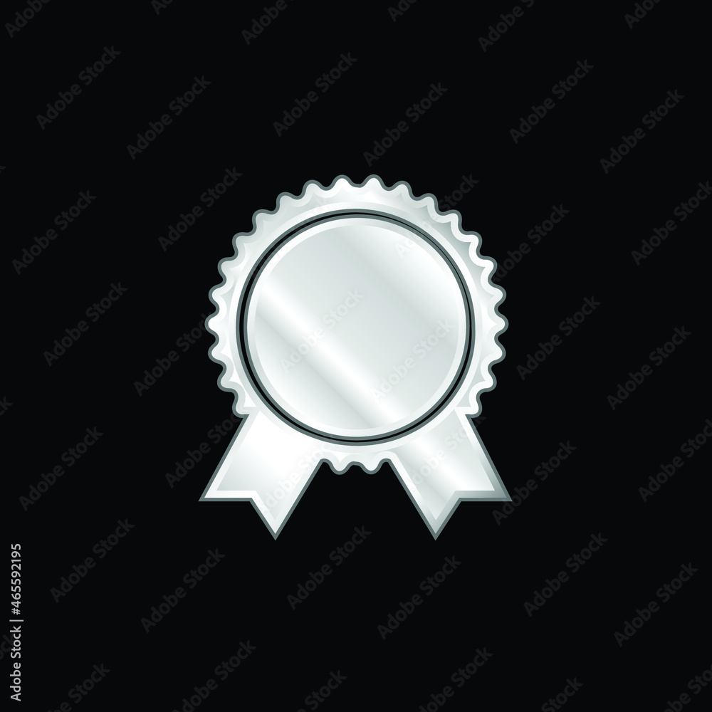 Award Badge Of Circular Shape With Ribbon Tails silver plated metallic icon