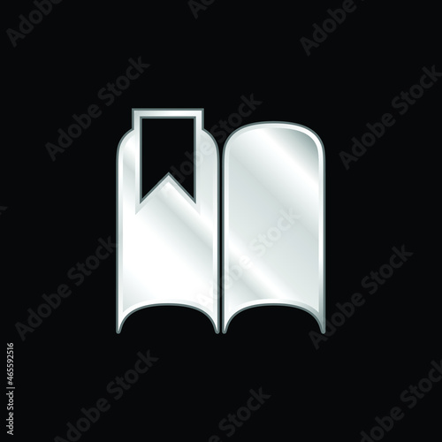 Bookmark On An Open Book Black Shape silver plated metallic icon