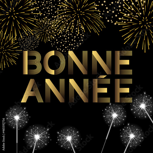 Carte représentant les fêtes nocturnes du nouvel an avec des feux d’artifices et des cierges magiques - Texte Français.