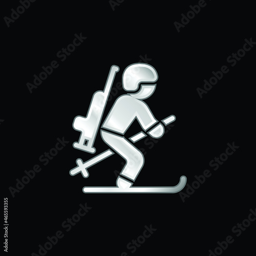 Biathlonist silver plated metallic icon