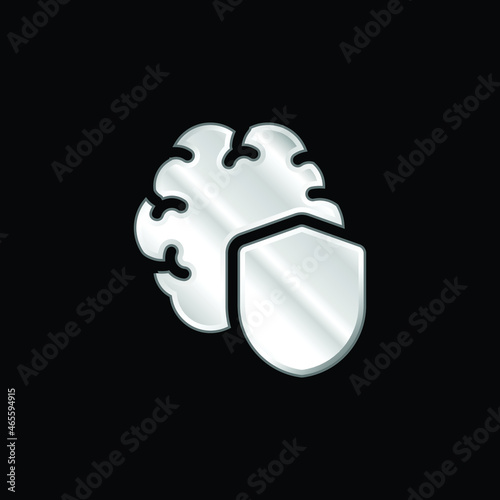 Brain silver plated metallic icon