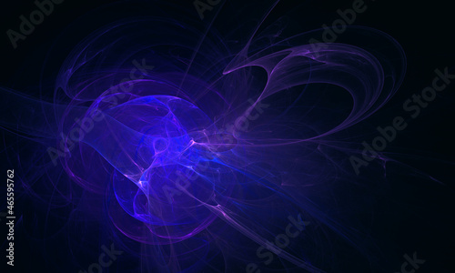 Dynamic glowing blue violet 3d essence or substance in deep dark space. Electric dream or psychedelic hologram in digital illustration. Great as cover, package print for electronic devices, artwork.