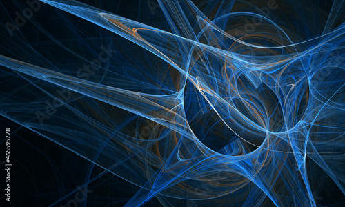 Принти на полотні Unusual 3d illustration of blue stretchy and gluey substance with orange blotches on dark background