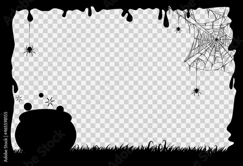 Halloween party background with slime, spiders, spiderwebs and cauldrons isolated on png or transparent texture, blank space for text,element template for poster,brochures, online advertising,vector
