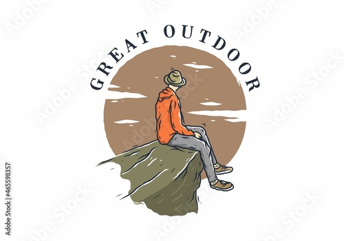 man sitting on the edge of a cliff illustration drawing